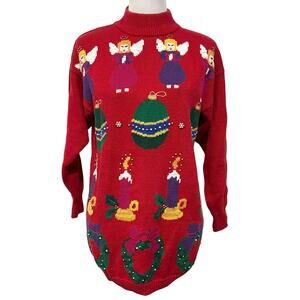 Vintage 80s 90s Christmas Holiday Sweater Red Beaded P Galli Women’s Sz Medium